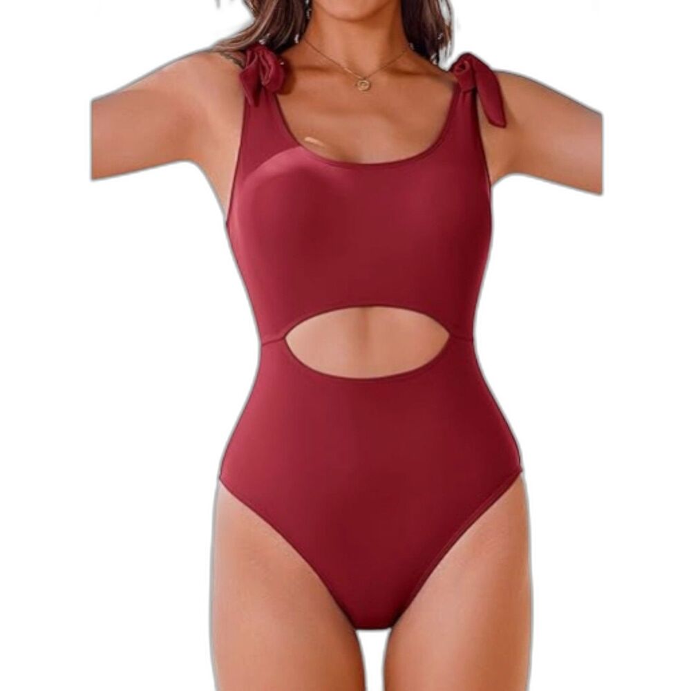 AI'MAGE Women's One-Piece Tummy Control Cutout Scoop Neck Push Up Swimsuit- M